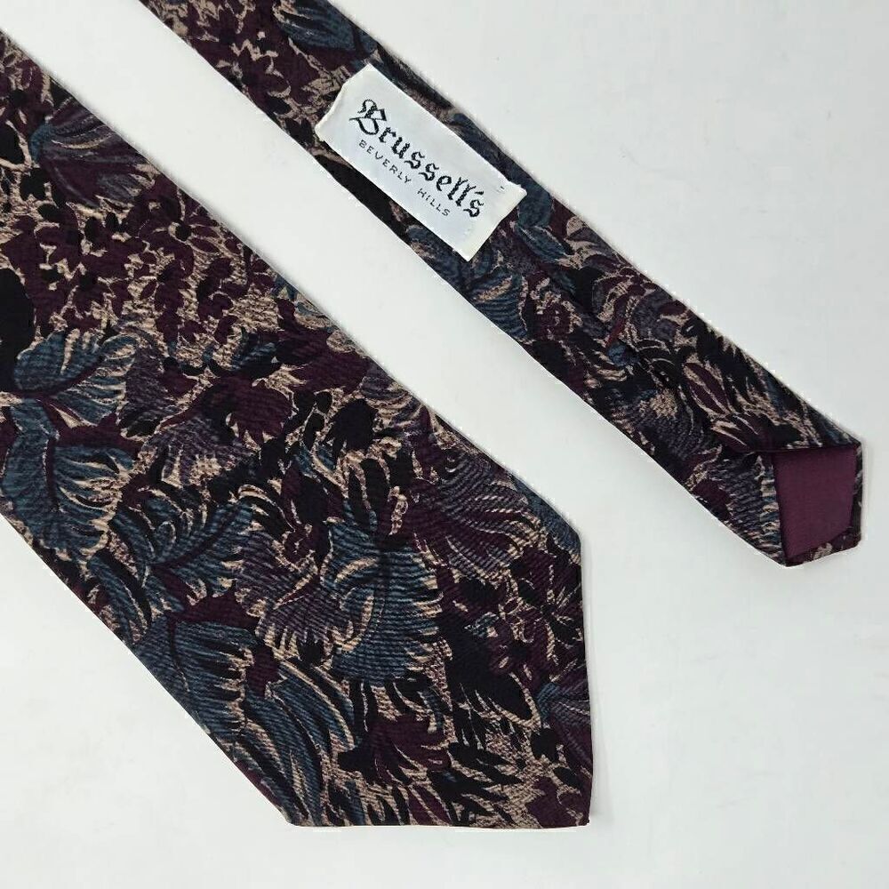 ENRICO GUCCINI HAND MADE ITALY SILK TIE PURPLE TAN GREEN BLACK FLORAL 3.5" X 58"